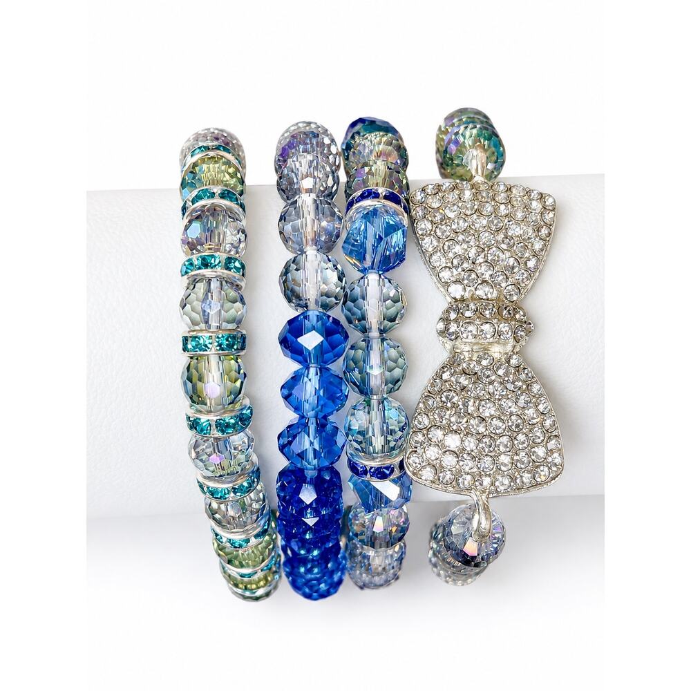 Blue Swarovski Beaded Bow Bracelet Set- 4 Piece